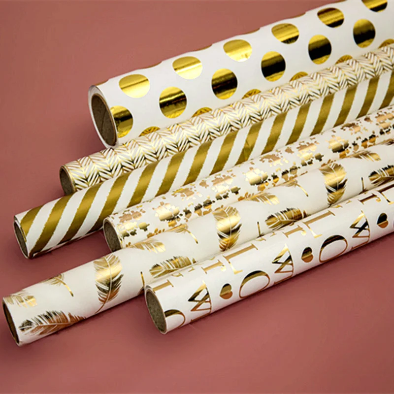 

70*50cm Gold Dot Gifts Wrapping Paper Roll Gift Box Packaging for Wedding Birthday Party DIY Decoration Christmas New Year Decor