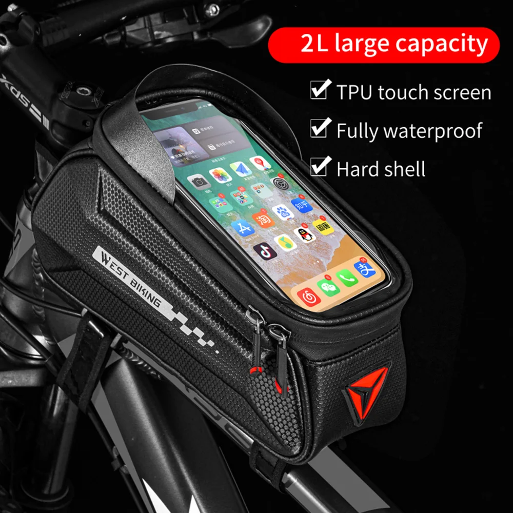 

WEST BIKING Bicycle Front Frame Bag Waterproof Sensitive Touch Screen Reflection Phone Hard Shell Bag MTB Road Bike Accessories