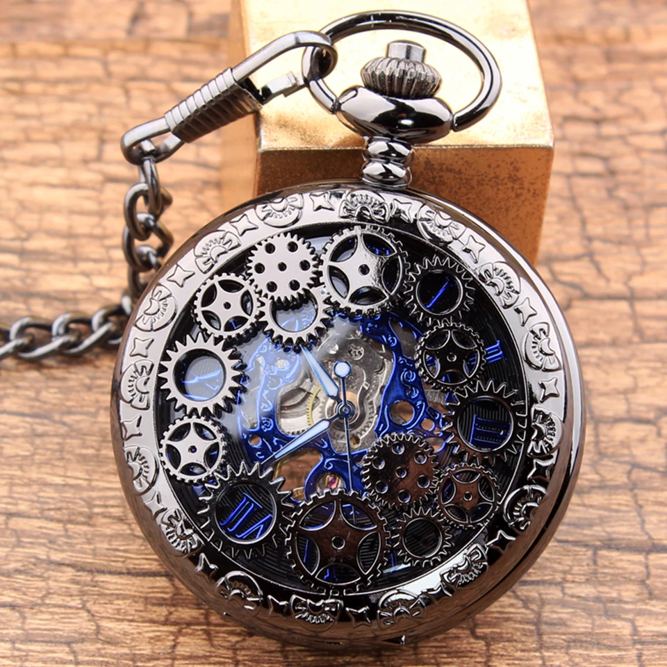 Роскошные Механические карманные часы с полой шестерней Steampunck со скелетом и