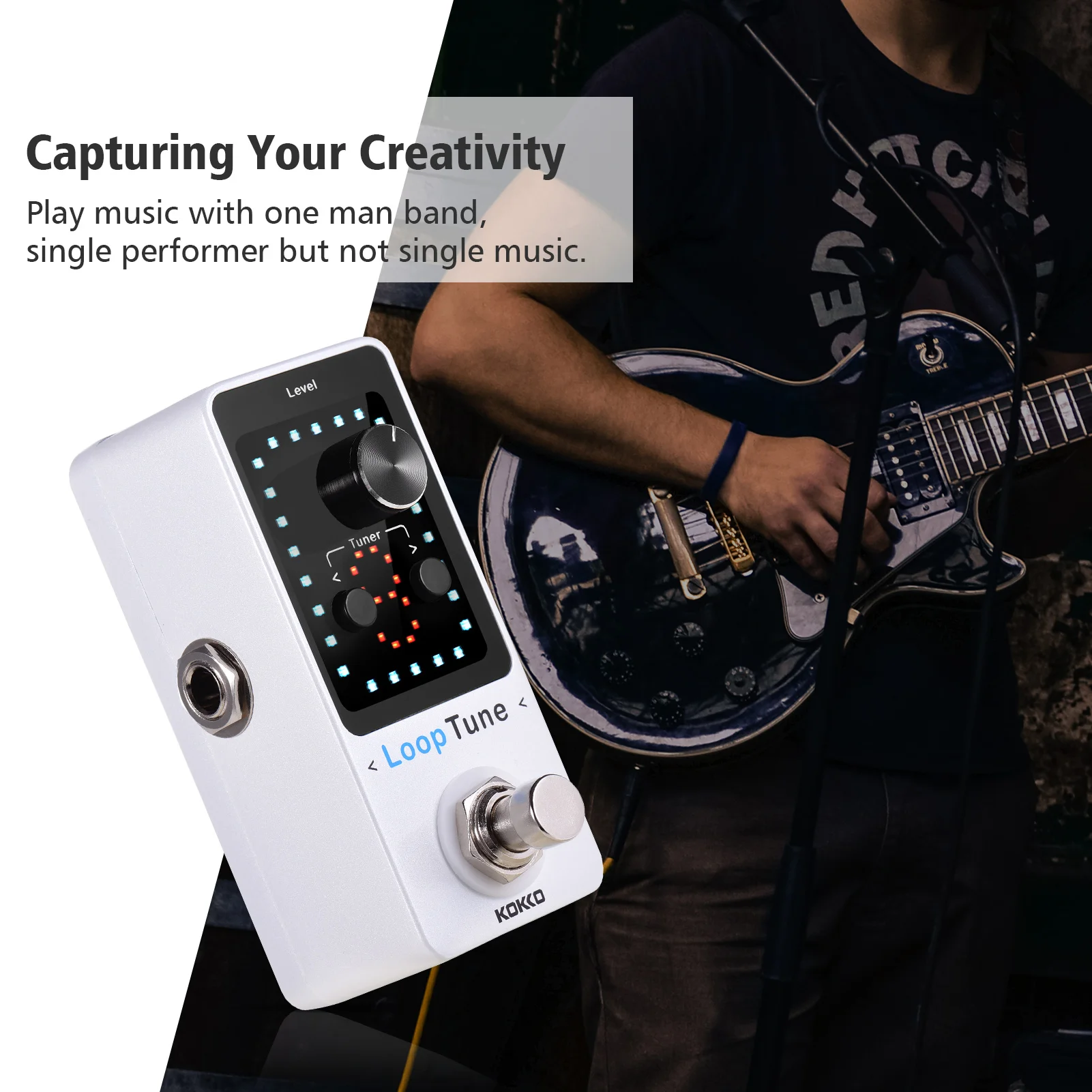 

KOKKO FLP-2T Mini Effects Petal Tuner 9 Loops High Precision LED Display Guitar Effects Petal with USB Cable for Electric Guitar