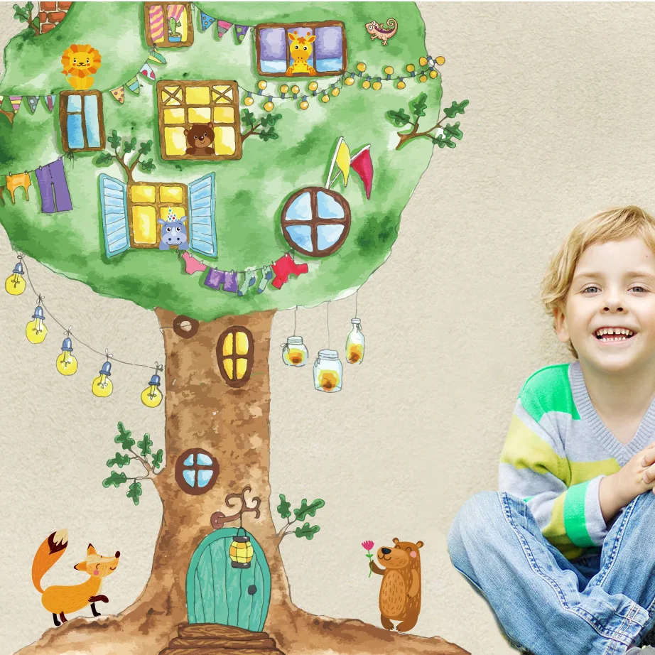 

Cartoon Tree House Vinyl Wall Stickers for Kids room Kindergarten Baby room Wall Decoration Home Decor Art Decals Mural