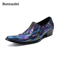 batzuzhi handsome mens shoes pointed toe blue muti color business dress shoes men flats rivets party runway shoes men us6 12