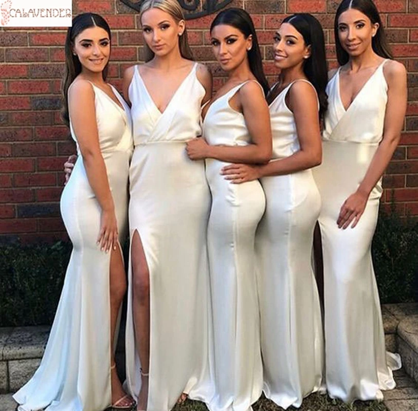 

Атласное шелковое белое блестящее платье-футляр для свадьбы свадебное платье