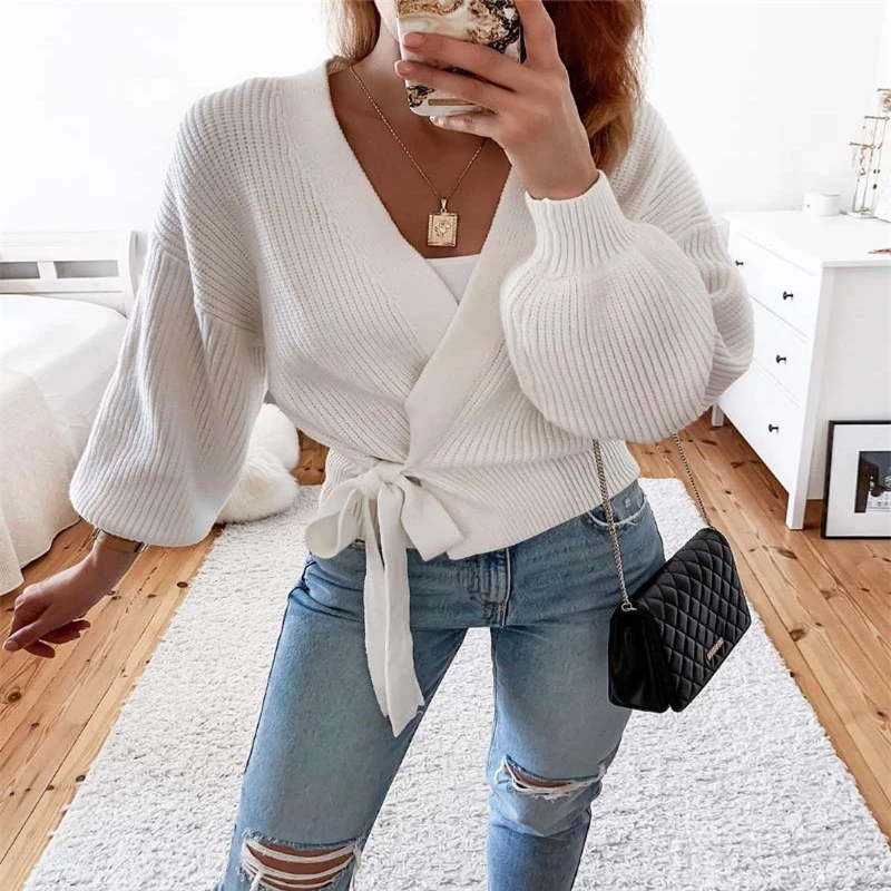 

Woman Sweaters Cardigan Autumn Winter Long Sleeve Loose Knitwear Lace Up Warm Tunic Casual Sweaters Streetwear Casual Clothes