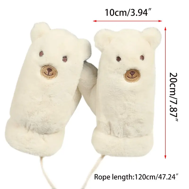 Зимние плюшевые перчатки для мальчиков и девочек на полный палец со шнурком с