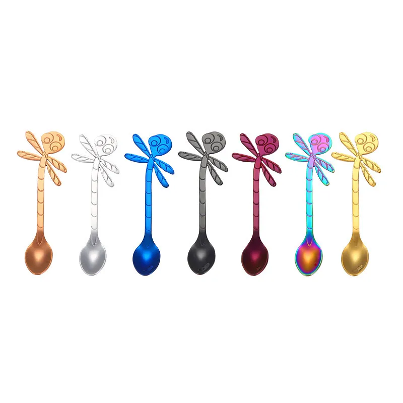 

Tea Coffee Mixing Spoon Colorful Dragonfly Style Tableware Dessert Fruit Colorful Ice Cream Scoop Useful Home Kitchen Accessory