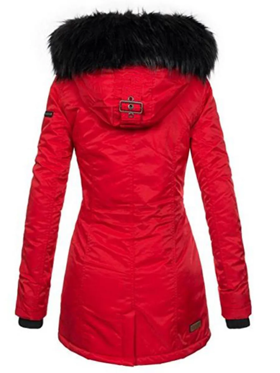 

Faux Fur Collar Hooded Winter Jacket Women Plus Size Casual Overcoat Black Warm Parka Thick Outwear Cotton Padded Long Coat Top