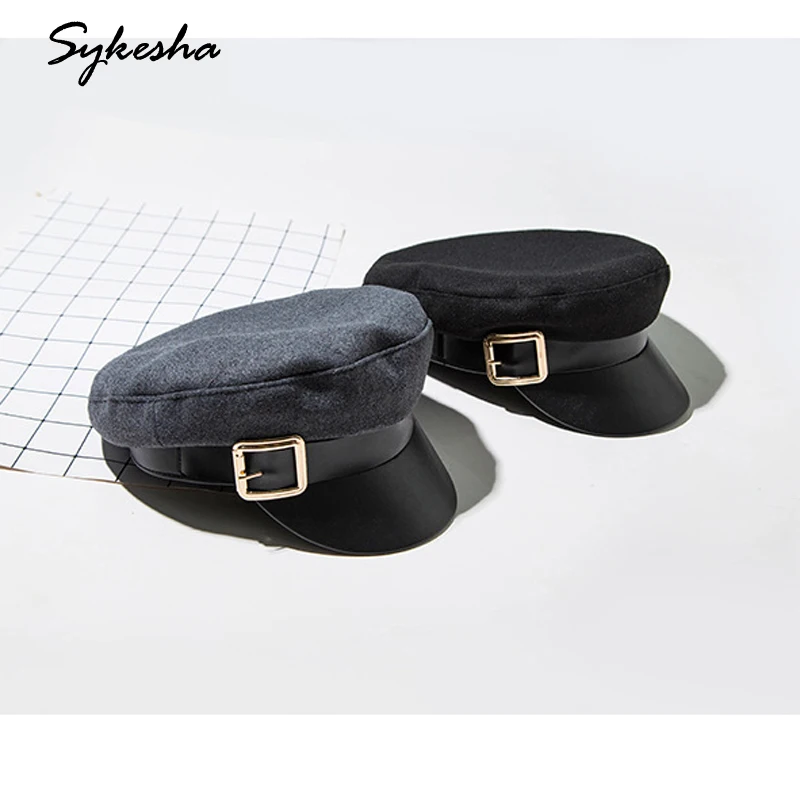 Черная шерстяная военная шапка Корейская мода Европейский Американский