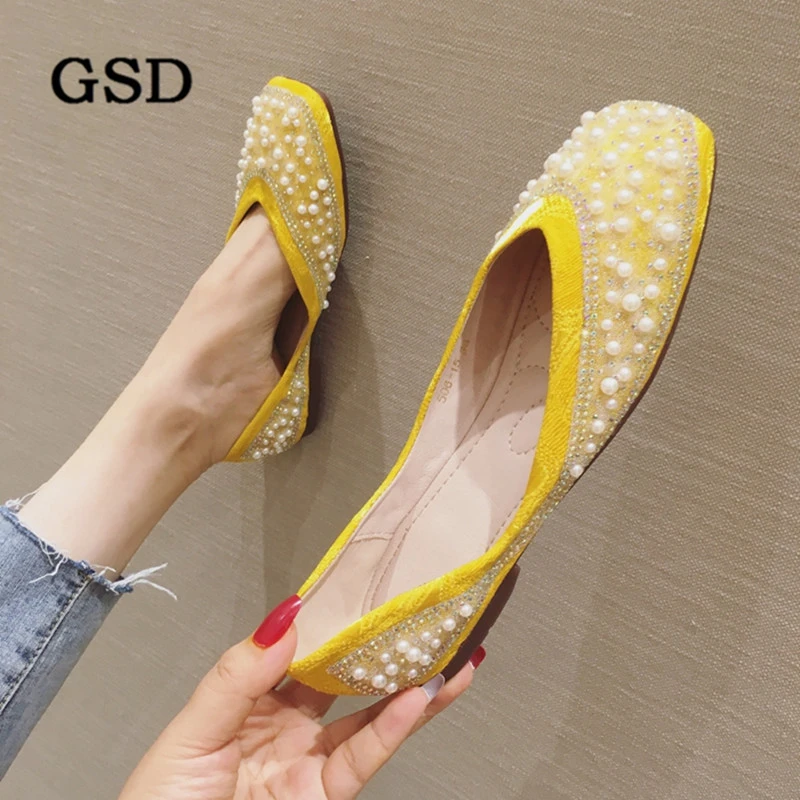 Женские туфли на плоской подошве с жемчугом и блестками | Обувь