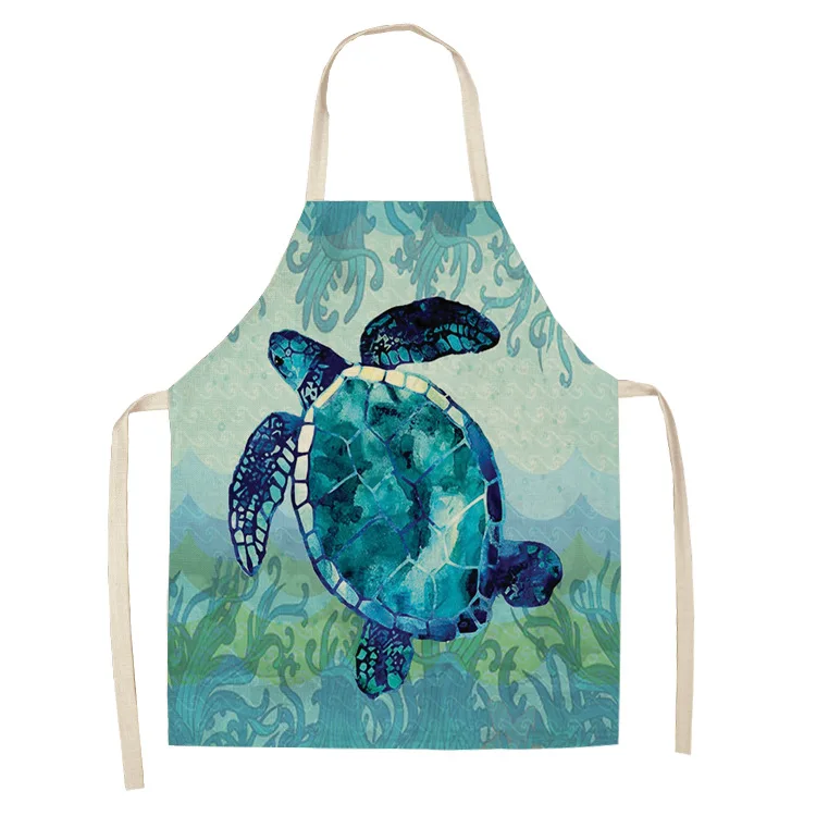 Модные Кухонные фартуки с морским животным для женщин льняные домашние готовки и