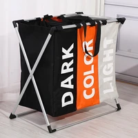 collapsible cloth laundry basket hamper sorter basket bin foldable 3 sections washing storage dirty clothes bag organizer