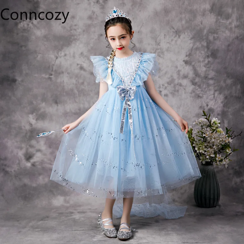 

Blue Princess Dress Girls Sweet Mesh Dress Spring Summer Children's Birthday Dress Halloween Party Dresses Girls Christmas Dress