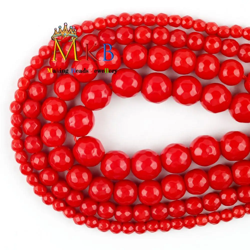 

Натуральные граненые красные коралловые халцедоны нефритовые каменные бусины для изготовления ювелирных изделий Diy браслет ожерелье аксе...
