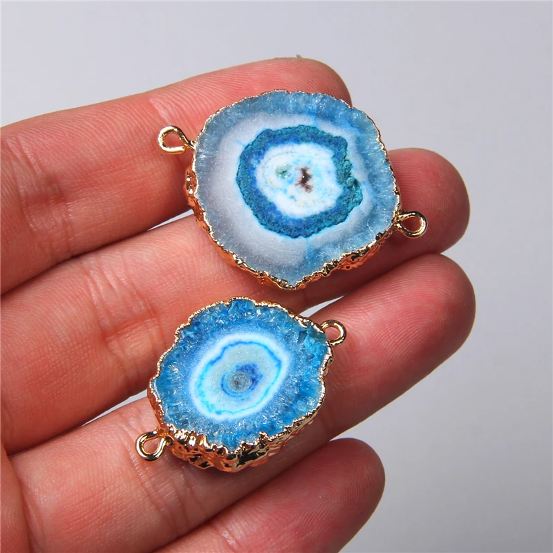 

Pink Druzy Stone Natural Stone Pendant Blue Geode Quartz Pendant Connectors Charm for Jewelry Making DIY Necklace Bracelets
