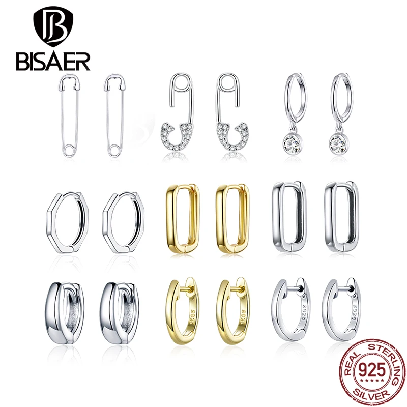 

BISAER Vintage Stud Earrings 925 Sterling Silver Clips Shape Luxury CZ Crystal Zircon Earring For Women Fine Jewelry Gift HSE552