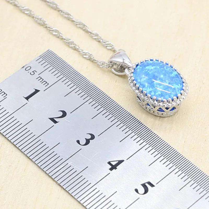 Овальный синий опал серьги ожерелье Кулон Кольцо Серебро Цвет набор украшений