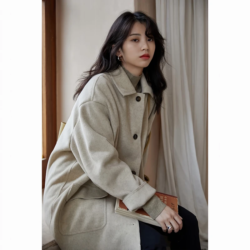 

2020 New Autumn And Winter Mid-length Double-sided Woolen Temperament Coat Women's Woolen Hepburn Coat