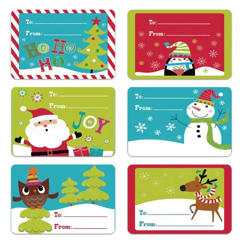 

6 Designs Adhesive Christmas Gift Name Tags Present Seal Labels Christmas Decals Gift Package XMAS Stickers 1 Roll (250pcs) 45P