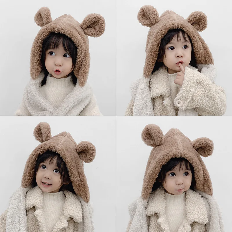 Корейский осень и зима новый детский шарф шляпа сплайсинга плюс плюшевая теплая