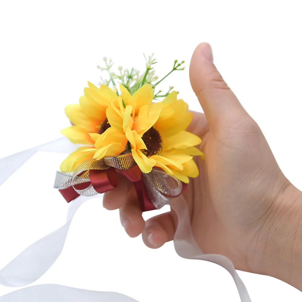 Женский корсажный браслет Kyunovia бутоньерка с подсолнухами для невесты свадьбы 2019