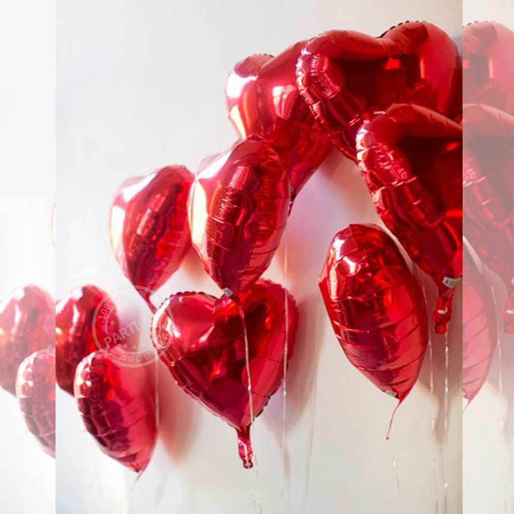 15 шт./лот 18 дюймовые воздушные шары с красным сердцем для влюбленных из фольги