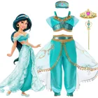 Жасминовое платье для девочек; Комплект из 3 предметов; Костюм принцессы с блестками и цветочным принтом; Детская одежда на Хэллоуин, день рождения