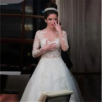 royal wedding dresses a line o neck full sleeves floor length lace appliques beading sequins tulle bridal gowns robe de mari%c3%a9e