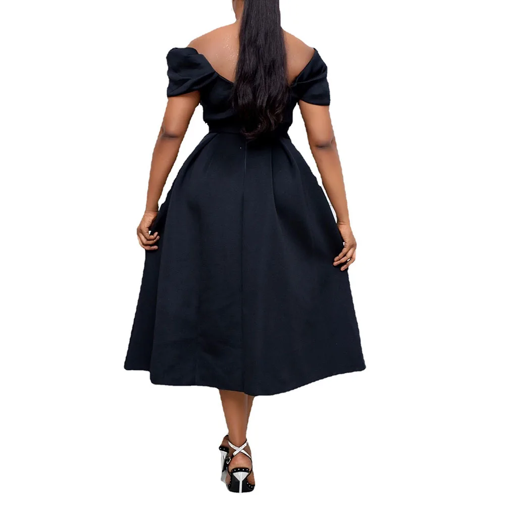 

Summer 2021 Europe America Fashion Sexy One Shoulder Solid Color Black High Waist Temperament Women's Dress Summer Casual