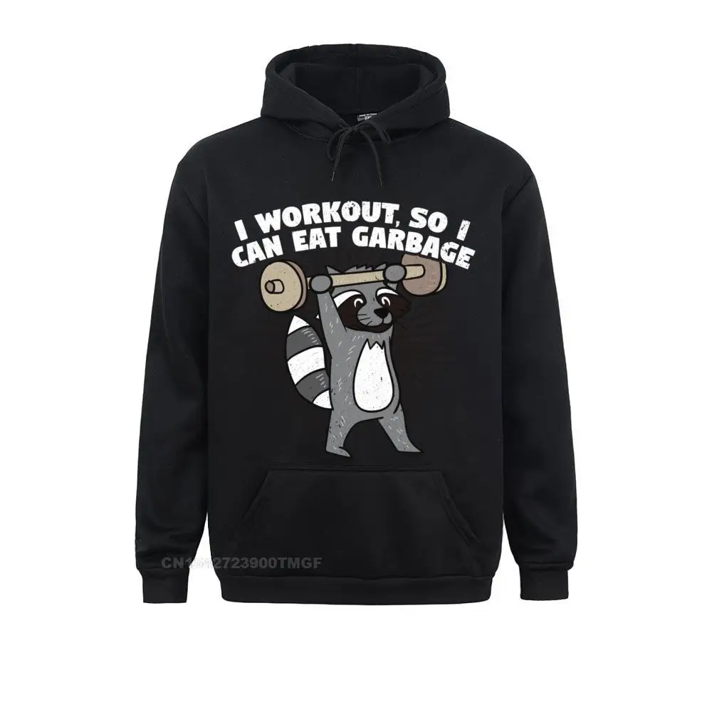 I Workout So I Can Eat Garbage Funny Gym Raccoon Hoodie Men Fitted Hoodies Summer Sweatshirts Hip hop Long Sleeve Clothes