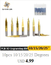 10 шт. 10/15/20/25 градусов PCB гравировальное лезвие V по сниженным ценам! кончик Концевая фреза Вольфрам карбида PCB 3D фреза