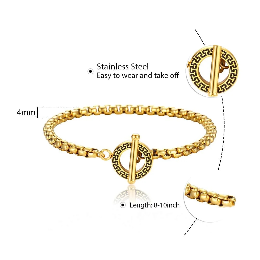 Men Women's Jewelry Set 4mm Box Link Stainless Steel Necklace Bracelet Chain Unique Patterns Toggle Clasp Wholesale DTSS09 | Украшения