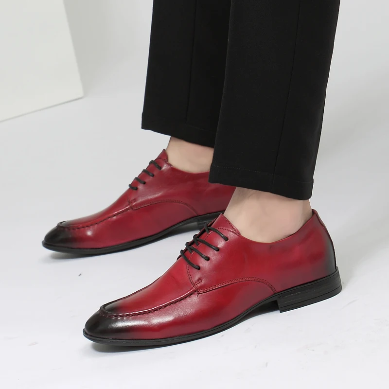 

Plus Size Natural Leather Shoes Men Quality Breathable Lace Up Pointed Toe Men Dress Shoes Business Wedding Oxford Men Shoes