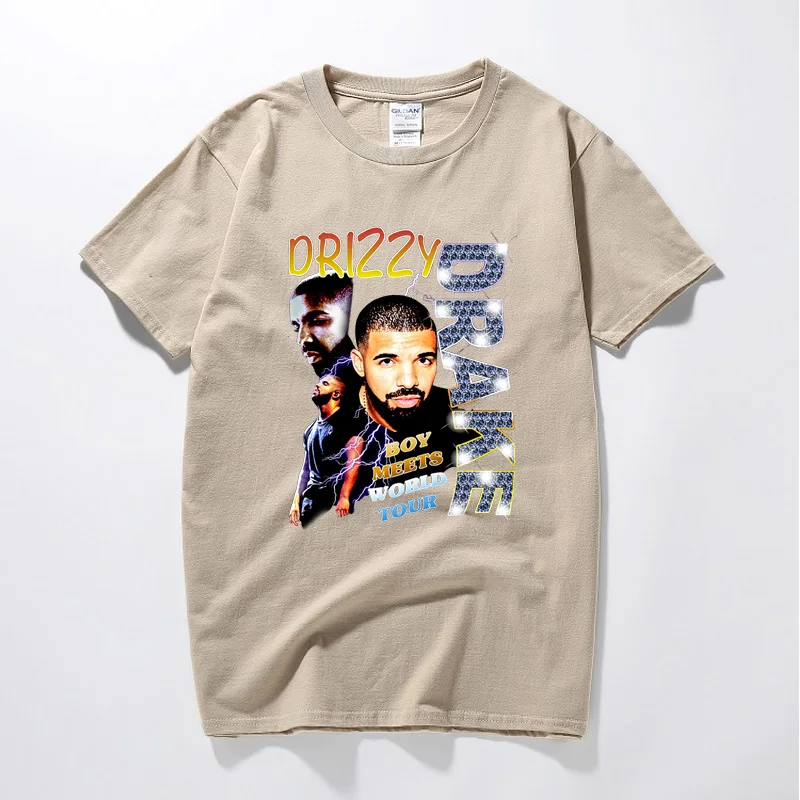 Drizzy Drake Boy Meets World Tour Мужская футболка Новая летняя футболка в стиле хип-хоп Camisetas Hombre уличная хлопковая футболка с короткими рукавами - Цвет: Хаки