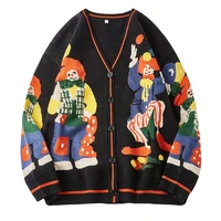 funny clown print knitted sweater men women retro loose cotton harajuku cardigan unsiex knit jumper pull homme streetwear new