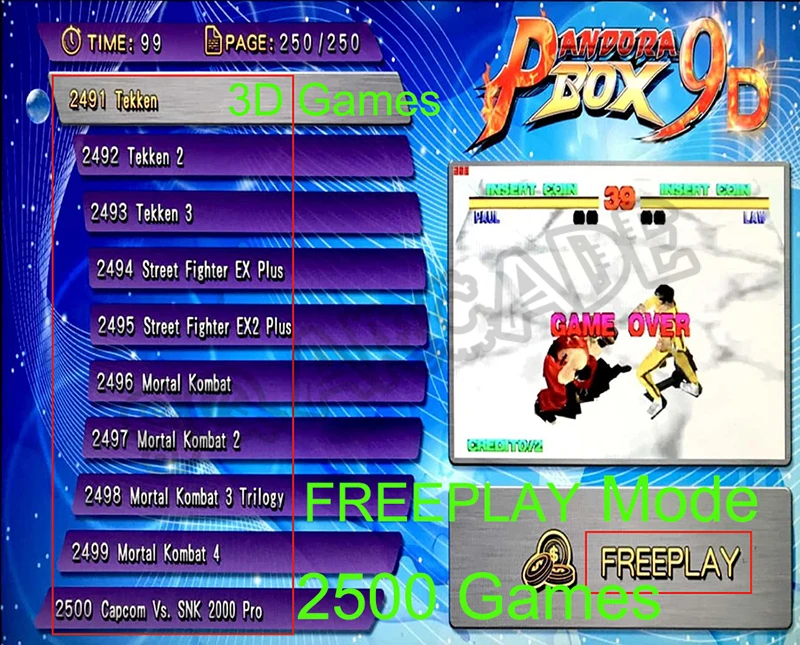 Pandora Box 9D 2500 В 1, аркадная материнская плата, 2 игрока, проводной геймпад и беспроводной геймпад, набор, Usb подключение, джойстик, имеет 10 3D игр