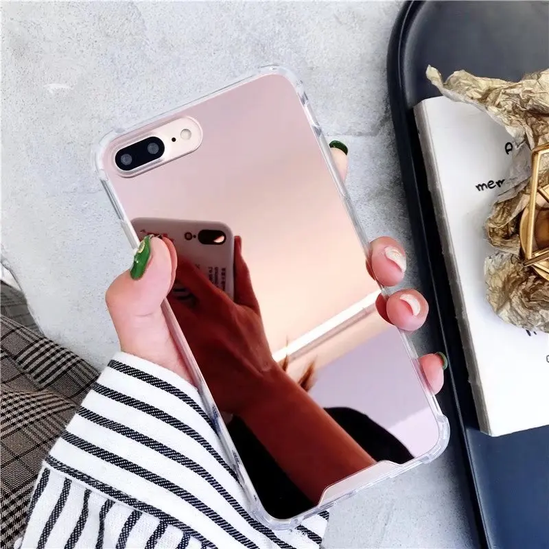rose gold Противоударное Зеркало чехол для телефона для iphone 6s 6 7 8 plus X XR XS Max Симпатичные, из мягкого ТПУ чехол для samsung S8 S9 S10E Plus Note 9 8 funda - Цвет: rose gold