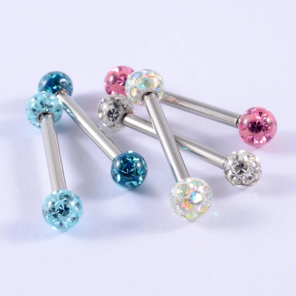 5PCS Anti-Allergy Surgical Steel Tongue Rings Handmade Double Epoxy Coated Crystal Nipple Ring Piercing Body Jewelry 14g - купить по