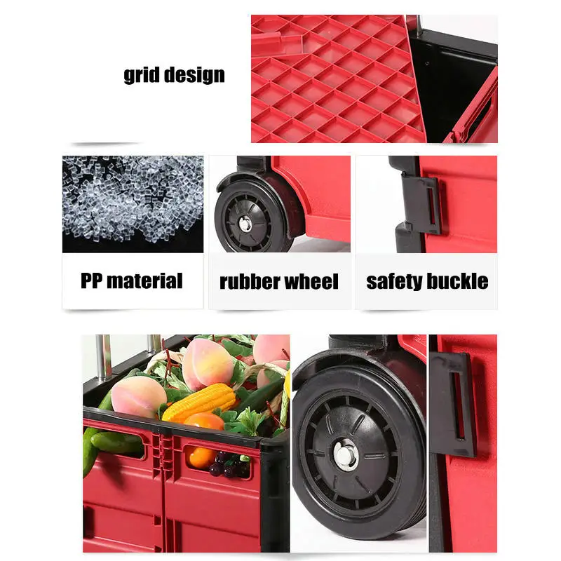 Бытовая тележка для покупок с резиновым колесом складная крышкой бытовая из