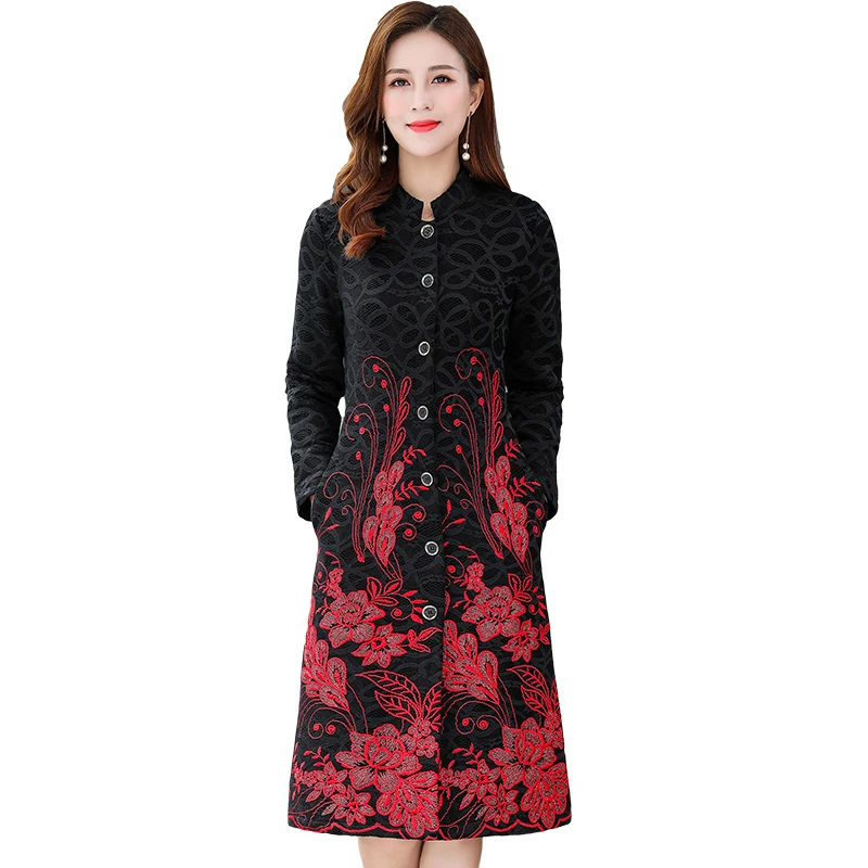Женская Длинная Элегантная верхняя одежда с цветочной вышивкой женский