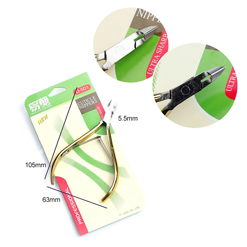 Золотые ножницы из нержавеющей стали с изогнутой головкой для кутикулы ногтей