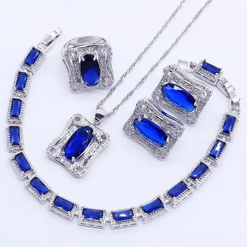 Женский комплект свадебных украшений с голубым сапфиром белый топаз из