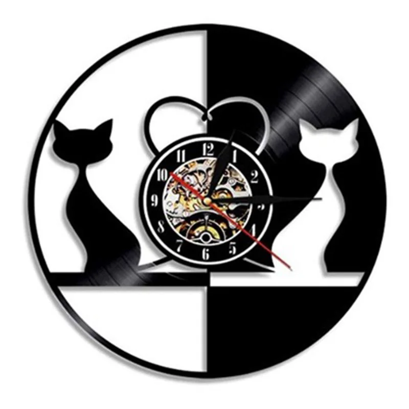 Настенные часы с виниловой пластиной I Love Cat 3D украшения в винтажном стиле