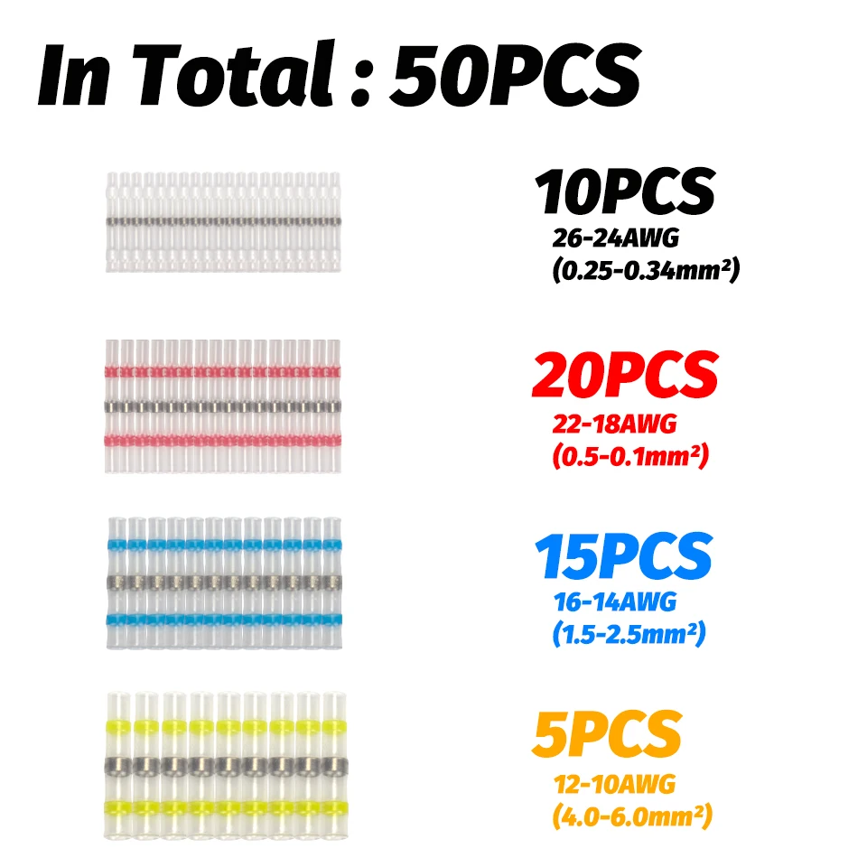 

Wire Connectors 10/50 PCS Solder Seal - Heat Shrink Solder Butt Connectors - Solder Connector Kit - Automotive Marine Insulated