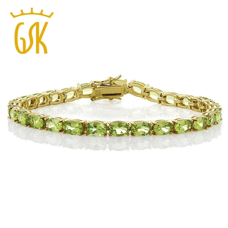 GemStoneKing 12 00 карат 18 К желтый позолоченный Хризолит в стерлинговом серебре
