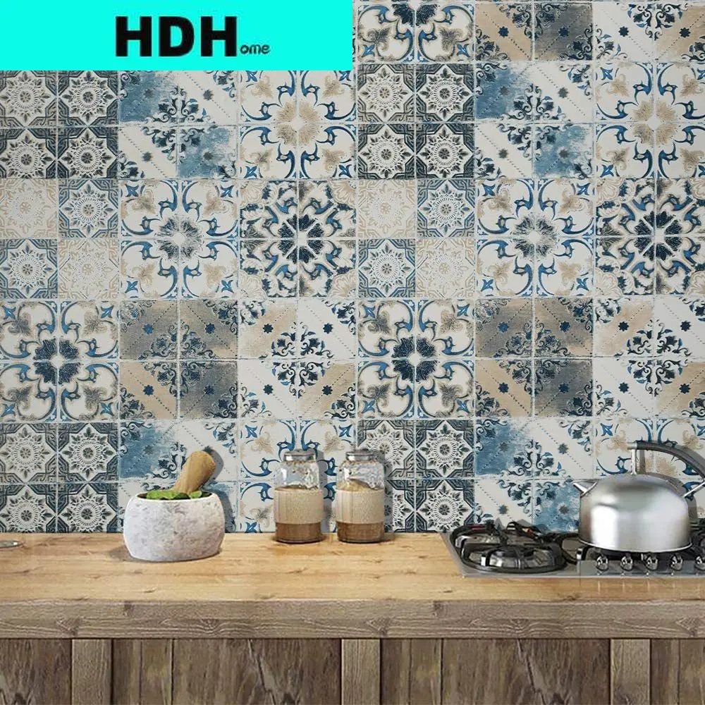 

10M Blue Tile Wallpaper Peel and Stick Wallpaper Vintage Contact Paper Removable Self Adhesive Wallpaper Waterproof Embossed