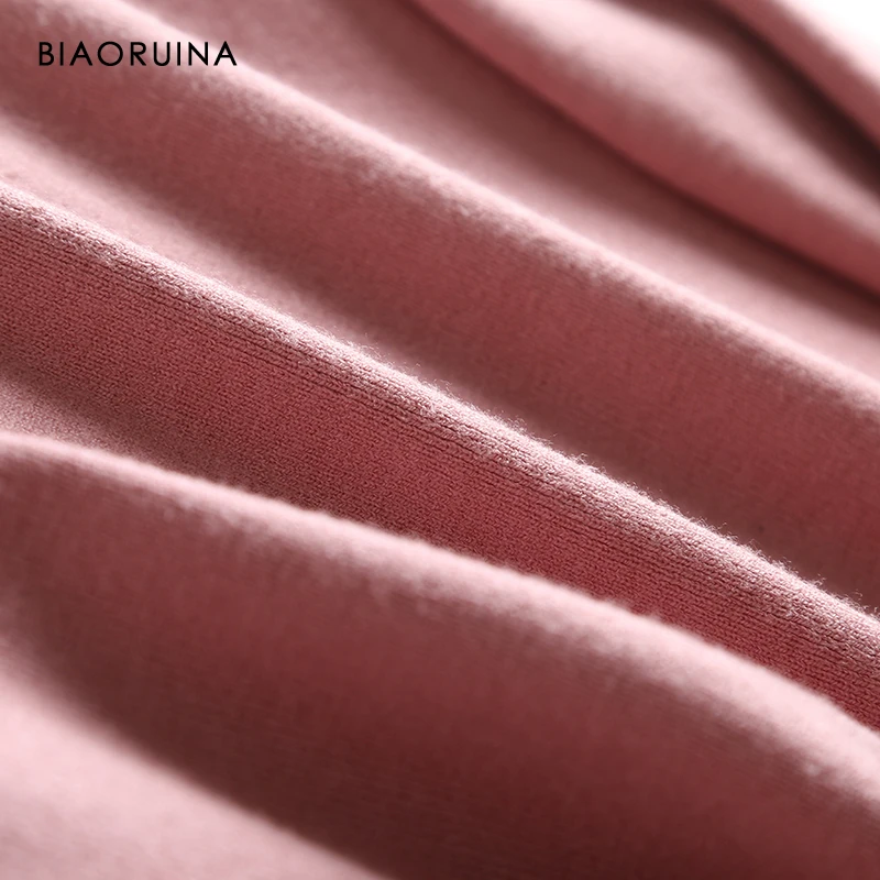 BIAORUINA, 4 цвета, Женский Повседневный базовый тонкий вязаный свитер, женский милый пуловер с v-образным вырезом и длинным рукавом, свободные свитера