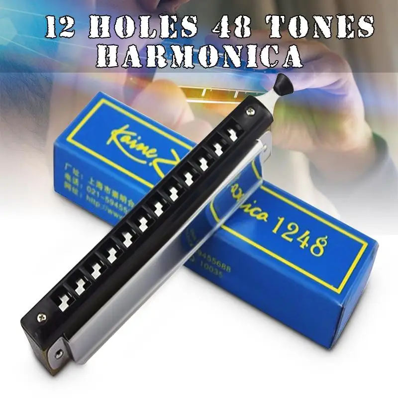 

High quality 12 Holes 48 Tones C Key Chromatic Harmonica for Beginners KZ1248 Musical Instrument Mouth Organ Harp for Gifts