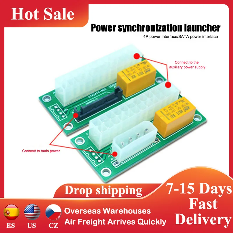 

Power Supply Sync Adapter SATA Interface Add Dual PSU ATX 24Pin To 4pin Molex Synchronous Connector Riser Cable For Miner Mining