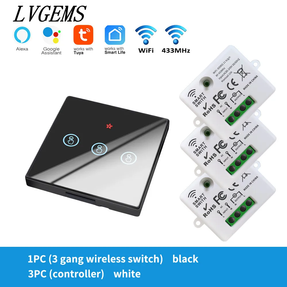 

LVGEMS Умный Wi-Fi выключатель Tuya 1/2/3 Gang