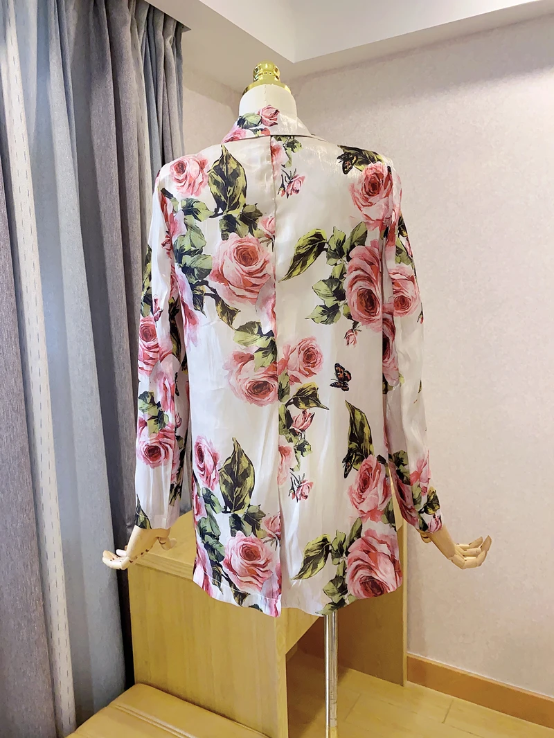 

Floral-Print Beaded Casual Suit Women Autumn Fashion Elegant Thin Organza Blazer Collar Coat Long Sleeve Sun Protection Jacket